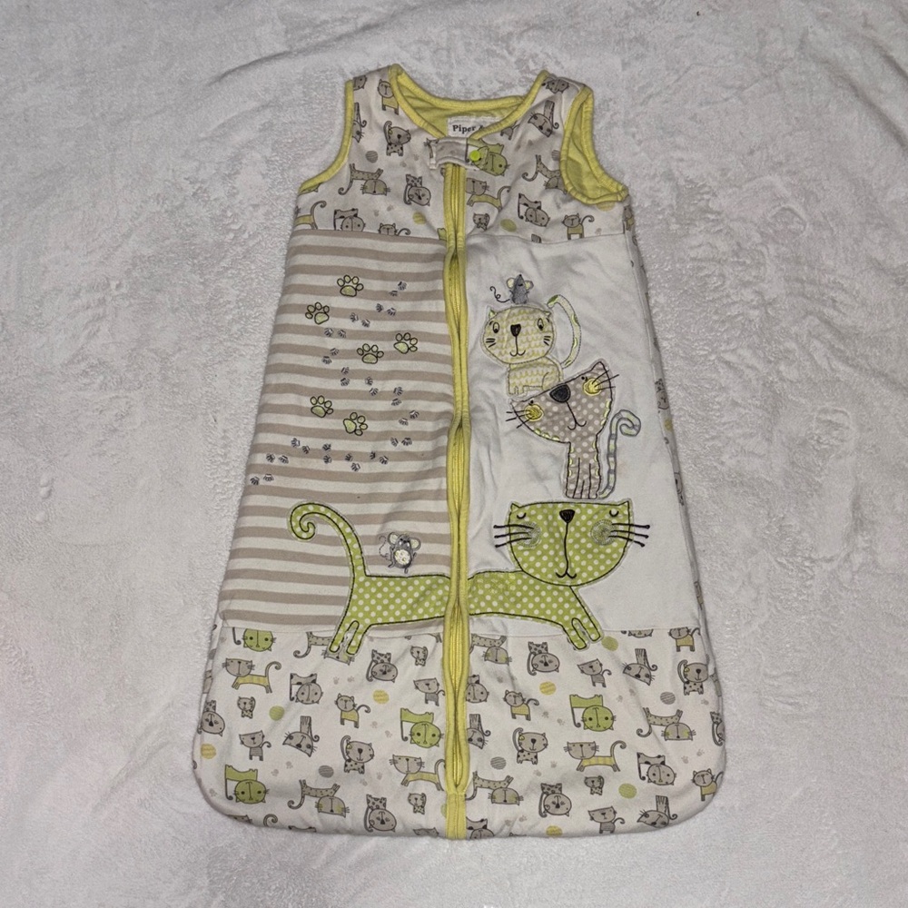 Piper & Posie Cat Print Sleep Sack - Green and Gray